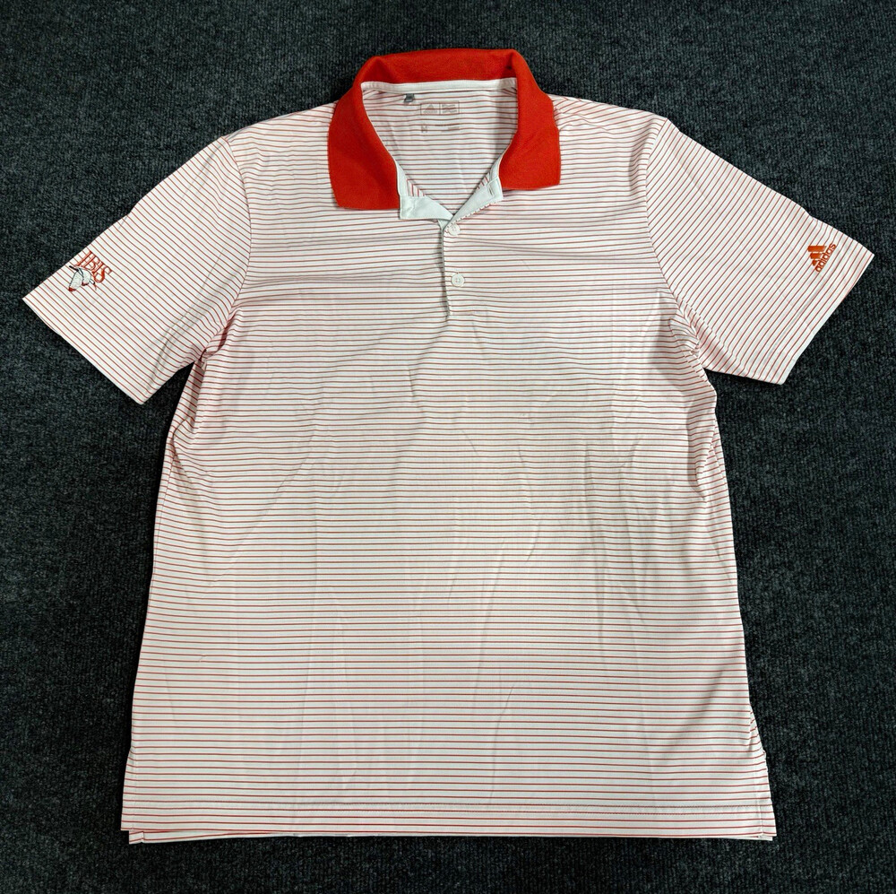 Adidas Golf Mens Medium White Orange Striped Polo Shirt Embroidered Performance